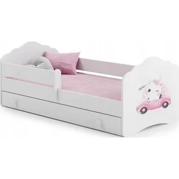 Postel Dětská postel FALA bílá s kočkou 140x70 zábrana + šuplík + matrace