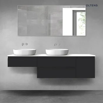 Koupelnový nábytek Oltens Vernal sada koupelnového nábytku 180 cm s horní deskou, matná černá/lesklá bílá 68532300