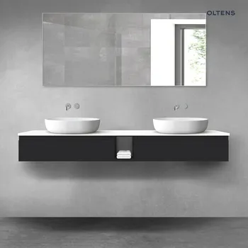 Koupelnový nábytek Oltens Vernal sada koupelnového nábytku 180 cm s horní deskou, matná černá/lesklá bílá 68651300