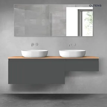 Koupelnový nábytek Oltens Vernal sada koupelnového nábytku 160 cm s horní deskou, matná grafitová/dub 68352400