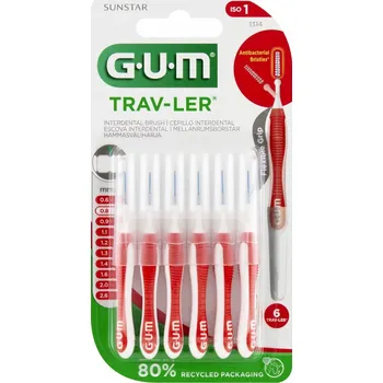Zubní kartáček Mezizubní kartáčky GUM TRAV-LER 0,8 mm Červené 3x6 ks