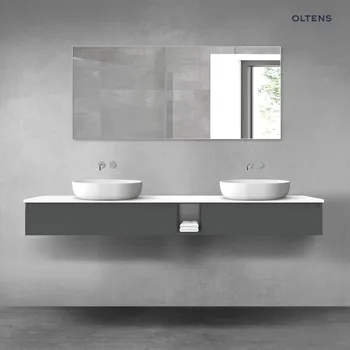 Koupelnový nábytek Oltens Vernal sada koupelnového nábytku 200 cm s horní deskou, matná grafitová/lesklá bílá 68663400