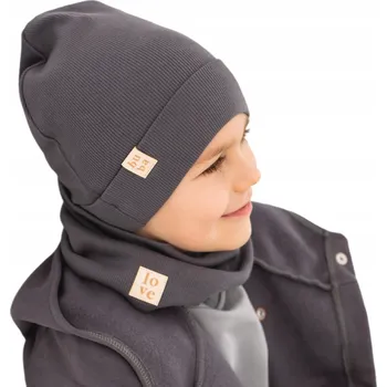 Čepice ČEPICE NÁKRČNÍK ČEPICE PRO CHLAPCE, BAVLNĚNÁ JARNÍ, Antracit , 51-56 CM, VELKÁ