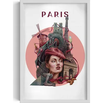 Obraz Elegantní obraz do obýváku Paříž Eiffelova věž Notre Dame Moulin Rouge 40x60