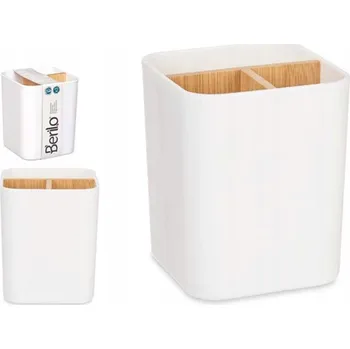 Držák na kartáček Bambusový kelímek Pouzdro Nádoba Stojan na kartáčky a zubní pastu BÍLÝ