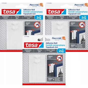 Věšák TESA Hřebík samolepicí na omítku a tapetu, bílý - háčky na lepidlo 2 kg x 3