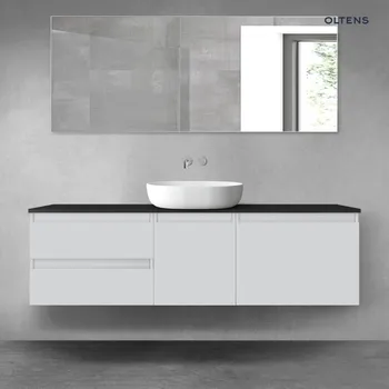 Koupelnový nábytek Oltens Vernal sada koupelnového nábytku 160 cm s horní deskou, matná šedá/matná černá 68414700