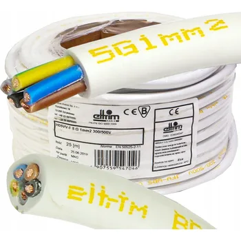 elektrický kabel Kabel CYKY 5x1 mm² měděný bílý CU - 25 m