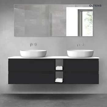 Koupelnový nábytek Oltens Vernal sada koupelnového nábytku 160 cm s horní deskou, matná černá/lesklá bílá 68635300