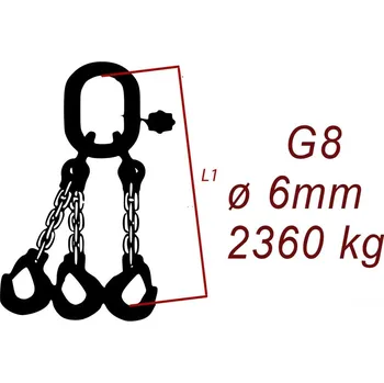 Upínací popruh BEST MAXX 2360 kg Vázací řetěz G8 třípramenný, oko-hák, 6mm Délka úvazku: 1 M