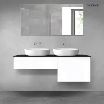 Koupelnový nábytek Oltens Vernal sada koupelnového nábytku 140 cm s horní deskou, lesklá bílá/matná černá 68310000