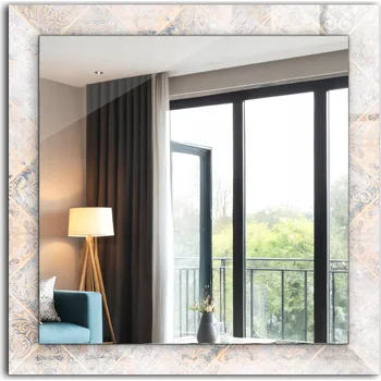 Zrcadlo Krásné čtvercové zrcadlo na zeď s dekorativním potiskem, dlaždice se vzory, 60 x 60 cm