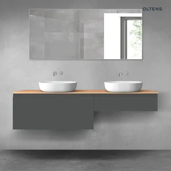 Koupelnový nábytek Oltens Vernal sada koupelnového nábytku 180 cm s horní deskou, matná grafitová/dub 68566400
