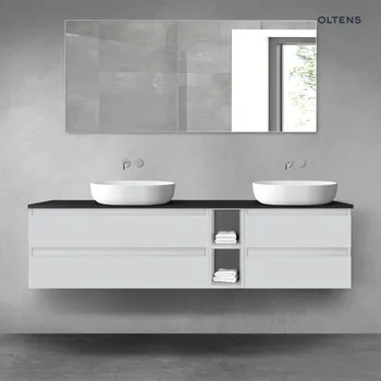 Koupelnový nábytek Oltens Vernal sada koupelnového nábytku 180 cm s horní deskou, matná šedá/matná černá 68640700