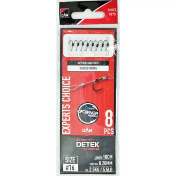 Rybářský háček Háček s návazcem s vlasem DAM Detek Method Hair Rig #16 8ks zemní rybolov