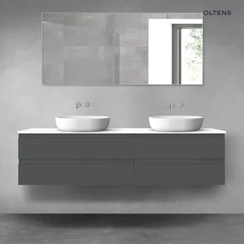 Koupelnový nábytek Oltens Vernal sada koupelnového nábytku 180 cm s horní deskou, matná grafitová/lesklá bílá 68570400