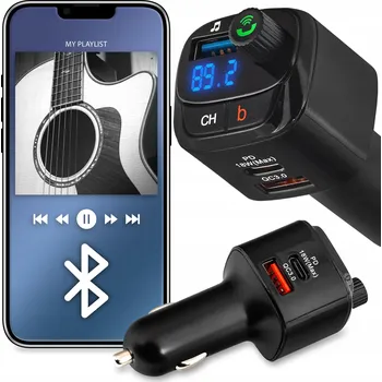 FM transmitter FM TRANSMITTER DO AUTA BLUETOOTH RYCHLÁ NABÍJEČKA MP3 SD 2 x USB + USB C