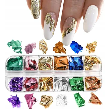 METALICKÉ VLOČKY PRÁŠEK ZLATÝ/STŘÍBRNÝ HLINÍK NA NEHTY BOX