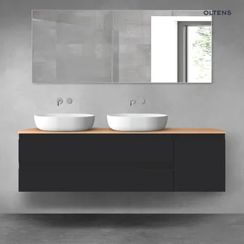 Koupelnový nábytek Oltens Vernal sada koupelnového nábytku 160 cm s horní deskou, matná černá/dub 68480300