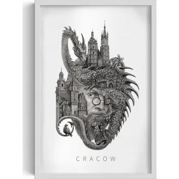 Obraz Elegantní obraz do obýváku Černobílý Krakov Drak Wawelski Lajkonik 40x60