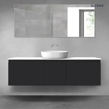 Koupelnový nábytek Oltens Vernal sada koupelnového nábytku 160 cm s horní deskou, matná černá/lesklá bílá 68421300