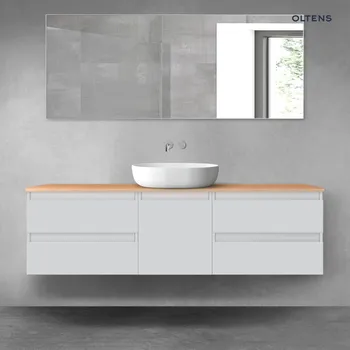 Koupelnový nábytek Oltens Vernal sada koupelnového nábytku 160 cm s horní deskou, matná šedá/dub 68403700