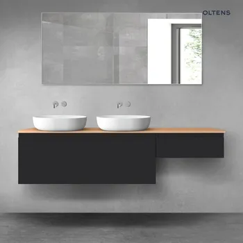 Koupelnový nábytek Oltens Vernal sada koupelnového nábytku 180 cm s horní deskou, matná černá/dub 68602300