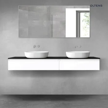 Koupelnový nábytek Oltens Vernal sada koupelnového nábytku 180 cm s horní deskou, lesklá bílá/matná černá 68583000
