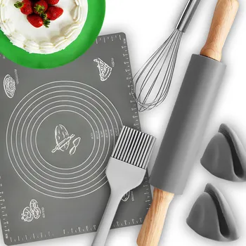 Kuchyňský vál Silikonová sada MEGA Silikonový Vál 40x50 Rukavice Váleček kartáč XL