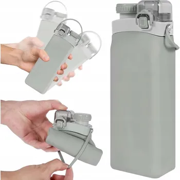 Láhev LÁHEV NA VODU SILIKONOVÁ SKLÁDACÍ PŘENOSNÁ SE SLÁMKOU NA CESTY 600 ML