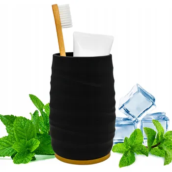 MODERNÍ ČERNÝ KELÍMEK DO KOUPELNY NA KARTÁČKY ZUBNÍ, S DRÁŽKOVANÝM POVRCHEM