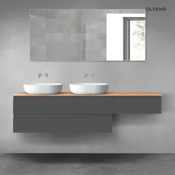 Koupelnový nábytek Oltens Vernal sada koupelnového nábytku 180 cm s horní deskou, matná grafitová/dub 68600400