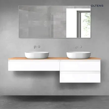 Koupelnový nábytek Oltens Vernal sada koupelnového nábytku 180 cm s horní deskou, lesklá bílá/dub 68562000