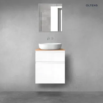 Koupelnový nábytek Oltens Vernal sada koupelnového nábytku 60 cm s horní deskou, lesklá bílá/dub 68222000