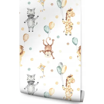Fototapeta Tapeta pro děti AKVARELOVÉ Zvířátka Balónky