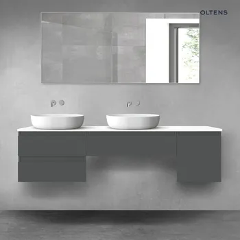 Koupelnový nábytek Oltens Vernal sada koupelnového nábytku 180 cm s horní deskou, matná grafitová/lesklá bílá 68534400