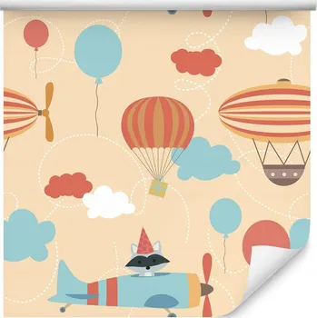 Fototapeta Tapeta pro děti balóny letadla mraky zvířata