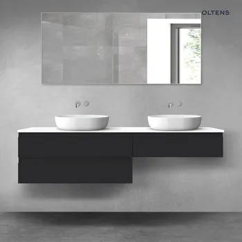 Koupelnový nábytek Oltens Vernal sada koupelnového nábytku 180 cm s horní deskou, matná černá/lesklá bílá 68573300