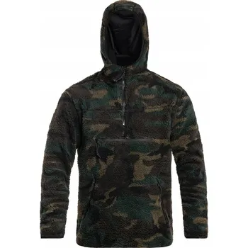 Pánská mikina Maskáčový Mikina fleecová Brandit Teddyfleece Worker Pullover Woodland s Fleecová Mikina maskáčovým vzorem, velikost 3XL