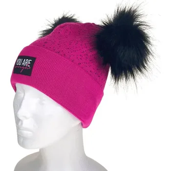 Čepice Dámská zimní čepice s dvěma bambulemi jasně růžová (Čepice na zimu s dvěma bambulemi)