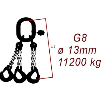 Upínací popruh BEST MAXX 11200 kg Vázací řetěz G8 třípramenný, oko-hák, 13mm Délka úvazku: 1 M