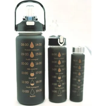 SADA 3 KUSŮ LÁHEV NA VODU LAHEV NA PITÍ S MĚRKOU FITNESS černá