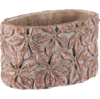 Obal na květináč Obal na květiny - malý oválný, vzor květin, beton
