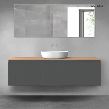 Koupelnový nábytek Oltens Vernal sada koupelnového nábytku 160 cm s horní deskou, matná grafitová/dub 68420400