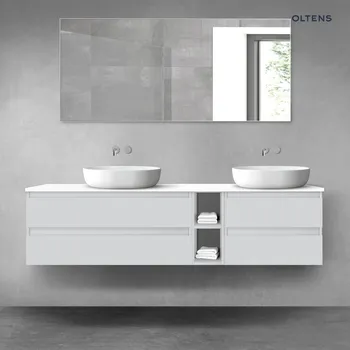 Koupelnový nábytek Oltens Vernal sada koupelnového nábytku 180 cm s horní deskou, matná šedá/lesklá bílá 68639700