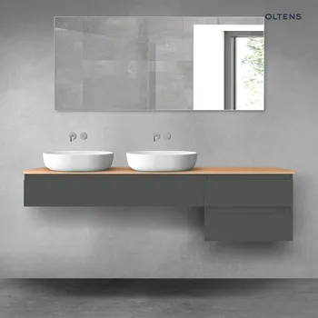 Koupelnový nábytek Oltens Vernal sada koupelnového nábytku 180 cm s horní deskou, matná grafitová/dub 68598400