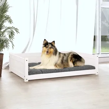 Pelíšek pro psa Pelíšek, bílý, 95,5x65,5x28 cm, masivní borovicové dřevo