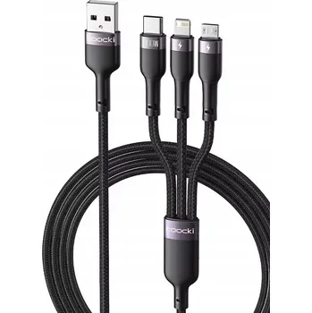 Datový kabel Kabel Toocki USB - USB typ C / microUSB / Lightning 1,2 m černý