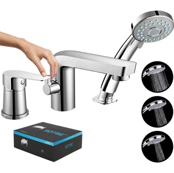 Vodovodní baterie Tříotvorová vanová baterie na okraj vany chromovaná s bodovou sprchou NEA