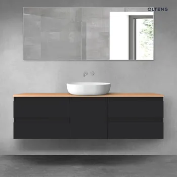 Koupelnový nábytek Oltens Vernal sada koupelnového nábytku 160 cm s horní deskou, matná černá/dub 68403300